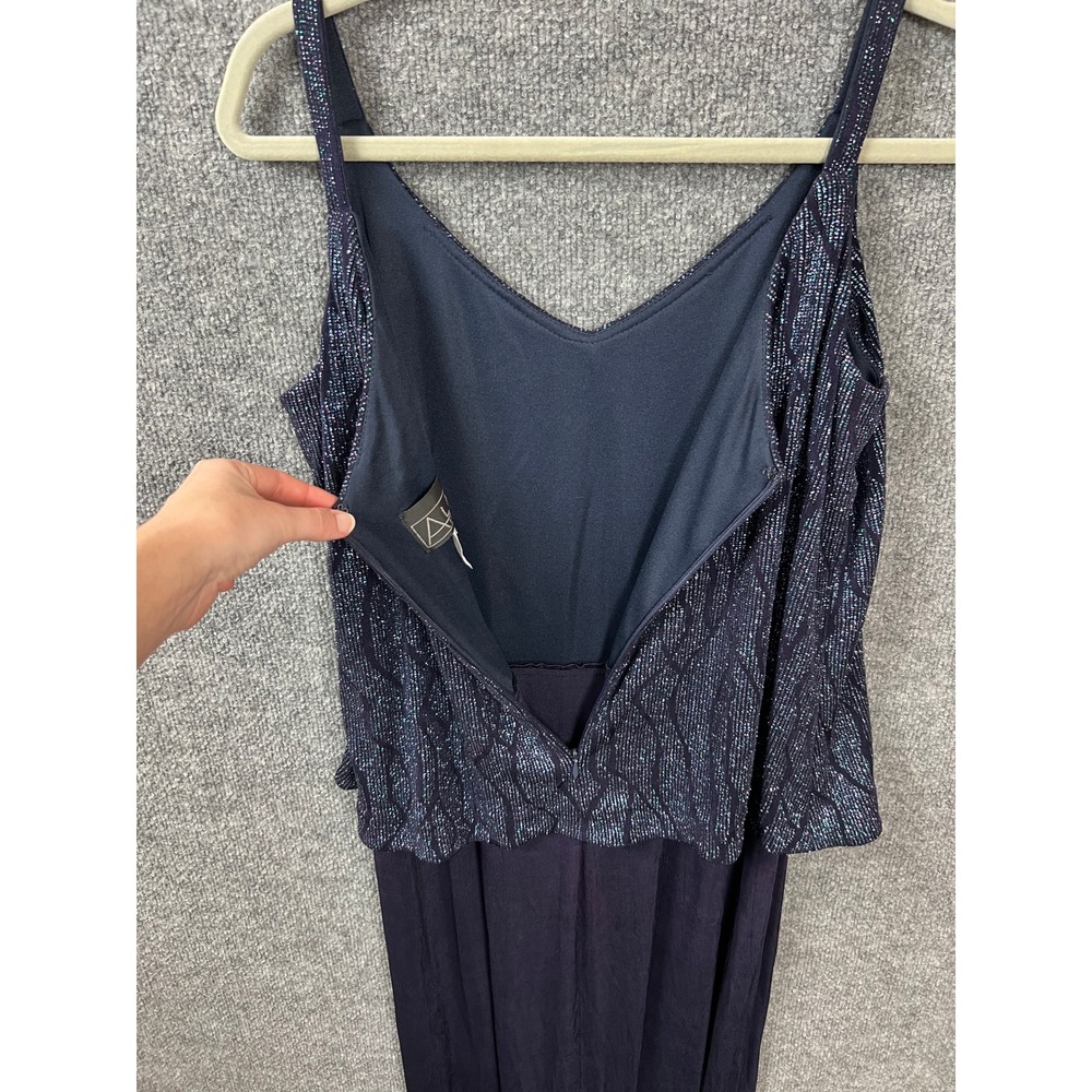 Alex Evenings Womens Navy Blue Glitter Popover Maxi Dress Size 14 Formal Gown - Picture 6 of 10
